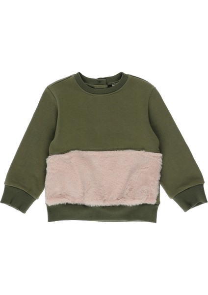 Kız Bebek Peluş Kürk Detaylı Sweatshirt