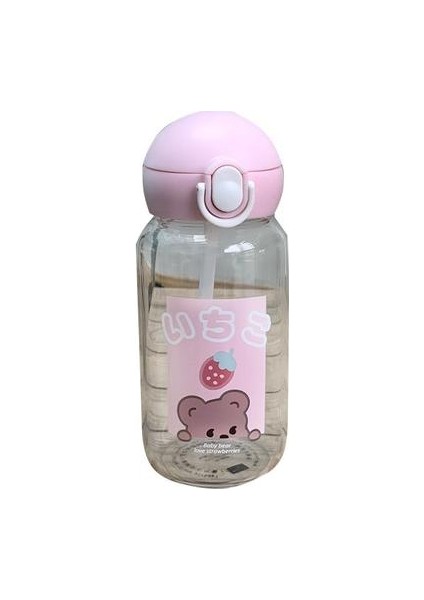Kawaii Ayı Cam Su Şişeleri Sevimli Karikatür Kupası ile Saman Taşınabilir Sızdırmaz Çocuklar Su Şişesi Kız Okul Içme Kupası | Su Şişeleri (Pembe)