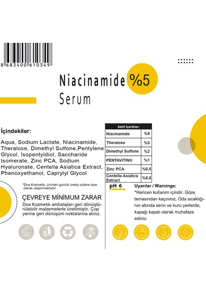 Niacinamide %5 Serum Sıkılaştırıcı ve Leke Karşıtı Etki 20 ml Karma Ciltler İçin fırsatları