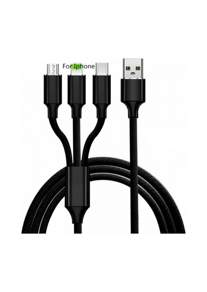 Hızlı Şarj Kablosu Kopmaz 3 Ü 1 Type-C-Micro-Andoid-Iphon