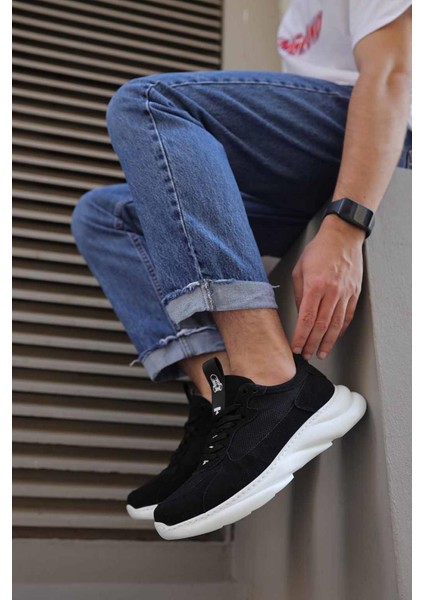 Sneakers Ayakkabı 065 Siyah Süet (Beyaz Taban)