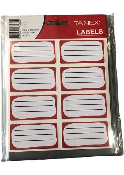 Okul Etiketi Kırmızı Bordürlü – (64*35 mm 40 Adet)