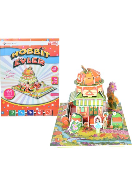 3 Boyutlu Puzzle-3d  Sarı Hobbit Ev 50 Parça