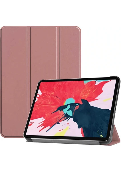 Kny Huawei Mediapad T5 10 Inç Için Standlı Kapaklı Arkası Şeffaf Sert Smart Case Rose Gold