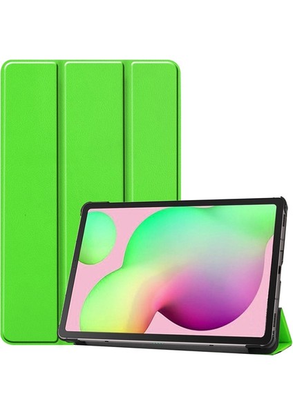 Samsung Galaxy Tab S6 Lite P610 Kılıf Standlı Kapaklı Arkası Şeffaf Sert Smart Case Yeşil