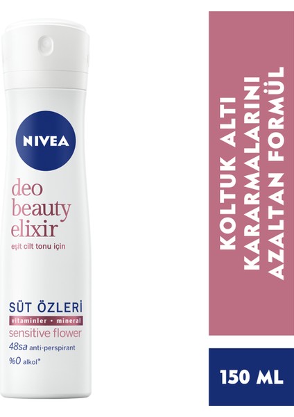 Kadın Deodorant Beauty Elixir Sensitive Flower 150 ml Alkol İçermeyen Hassas Ciltler için Özel Formül