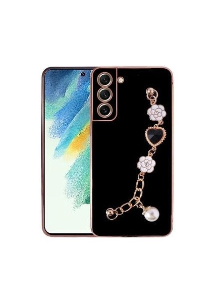 Samsung Galaxy S21 Fe Kılıf Kalp Taşlı El Geçirmeli Kamera Korumalıtaka Silikon