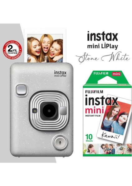 Fujıfılm - Instax Mini Liplay Hybrid Beyaz Fotoğraf Makinesi 10LU Mini Film