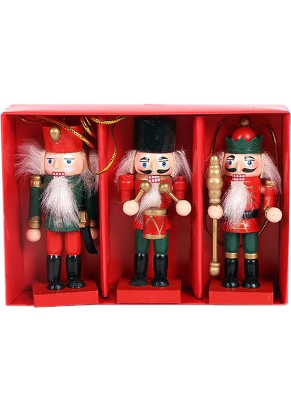 3pcs 3.9 Inç Mini Ahşap Fındıkçı Asker Süsleri Seti Asılı Bebek