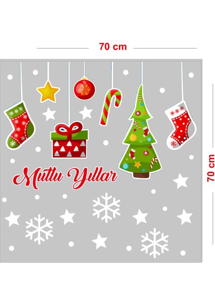 Sevimli Hediye Kutusu Çorap ve Yılbaşı Ağacı Vitrin Süslemeleri Sticker 70X70 cm