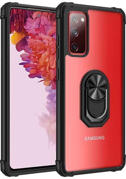 Samsung Galaxy S20 Fe Kılıf Silikon Kenarlı Yüzüklü Manyetik Şeffaf Mola Kapak