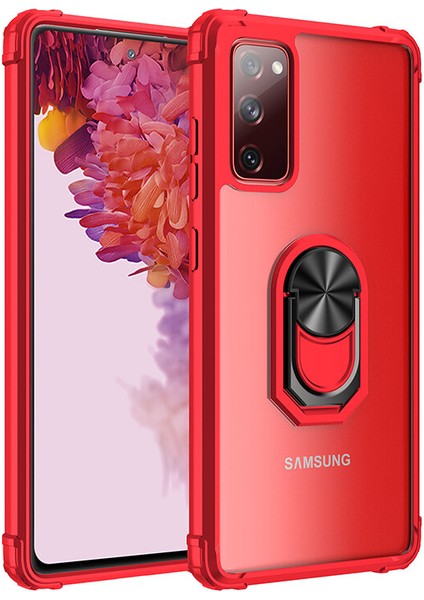 Samsung Galaxy S20 Fe Kılıf Silikon Kenarlı Yüzüklü Manyetik Şeffaf Mola Kapak