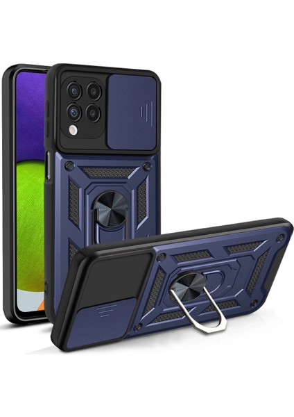 Samsung Galaxy M22 Kılıf Ultra Korumalı Yüzüklü Manyetik Sürgülü Vega Kapak