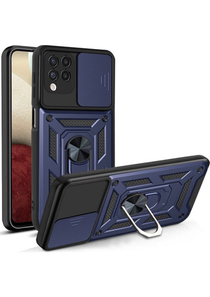 Samsung Galaxy A12 Kılıf Ultra Korumalı Yüzüklü Manyetik Sürgülü Vega Kapak