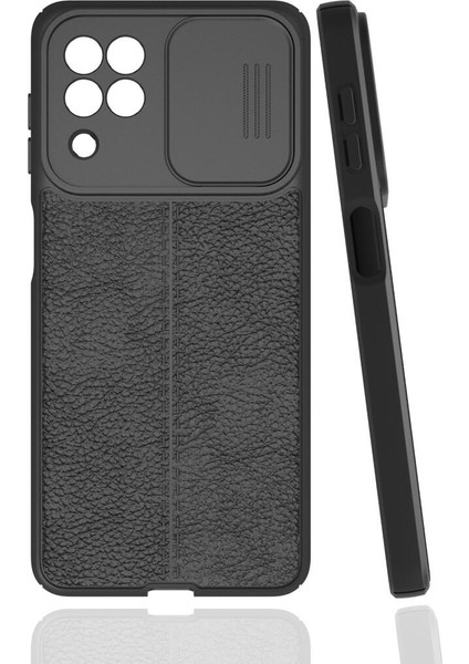 Samsung Galaxy A22 Kılıf Deri Desenli Kamera Korumalı Sürgülü Niss Silikon