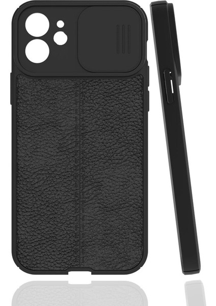 Apple Iphone 12 Kılıf Deri Desenli Kamera Korumalı Sürgülü Niss Silikon