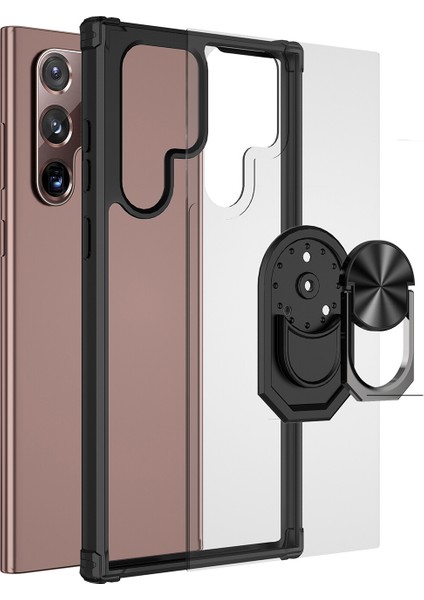 Samsung Galaxy S22 Kılıf Silikon Kenarlı Yüzüklkü Manyetik Şeffaf Mola Kapak fırsatları