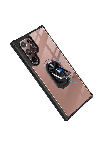 Samsung Galaxy S22 Kılıf Silikon Kenarlı Yüzüklkü Manyetik Şeffaf Mola Kapak modelleri