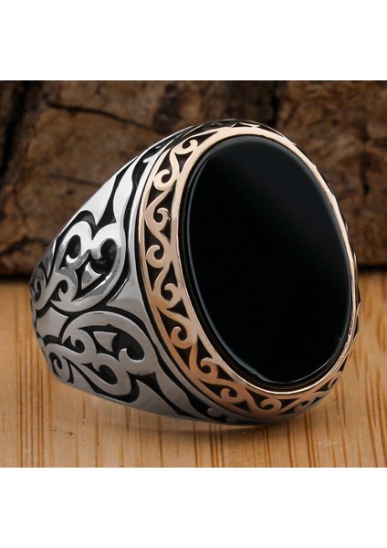 925 Ayar Gümüş Siyah Düz Oniks Taşlı Erkek Yüzük