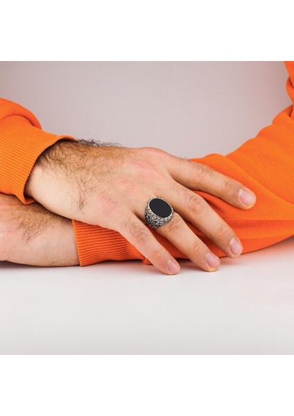 925 Ayar Gümüş Siyah Düz Oniks Taşlı Erkek Yüzük fiyatları