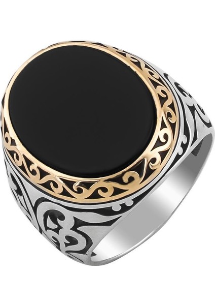 925 Ayar Gümüş Siyah Düz Oniks Taşlı Erkek Yüzük modelleri