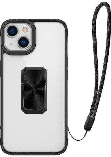 Apple Iphone 13 Kılıf Yüzüklü Ipli Manyetik Şeffaf V-Bax Kapak