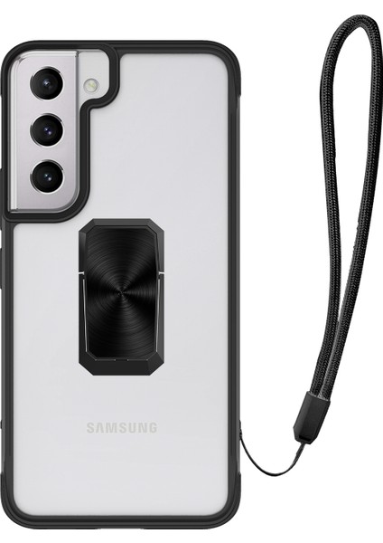 Samsung Galaxy S22 Plus Kılıf Yüzüklü Ipli Manyetik Şeffaf V-Bax Kapak