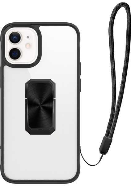 Apple Iphone 12 Kılıf Yüzüklü Ipli Manyetik Şeffaf V-Bax Kapak