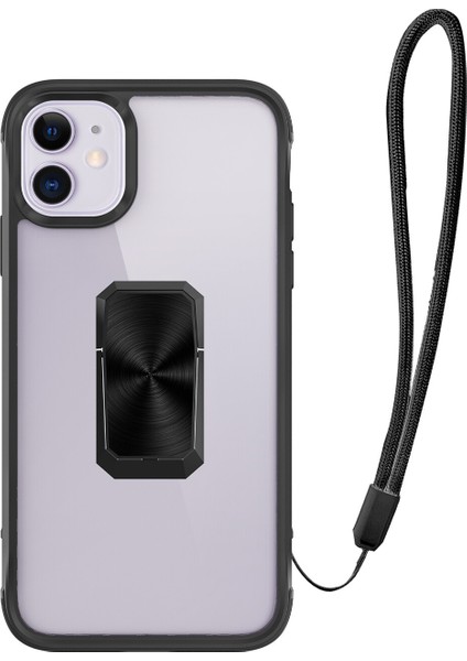 Apple Iphone 11 Kılıf Yüzüklü Ipli Manyetik Şeffaf V-Bax Kapak
