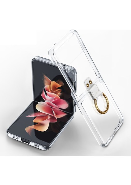 Samsung Galaxy Z Flip 3 Kılıf Yüzüklü Şeffaf Kipta Kapak