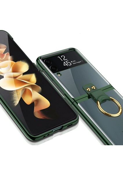 Samsung Galaxy Z Flip 3 Kılıf Yüzüklü Şeffaf Kipta Kapak
