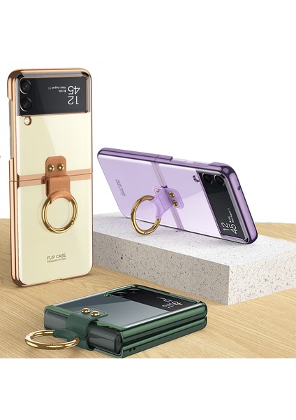 Samsung Galaxy Z Flip 3 Kılıf Yüzüklü Şeffaf Kipta Kapak