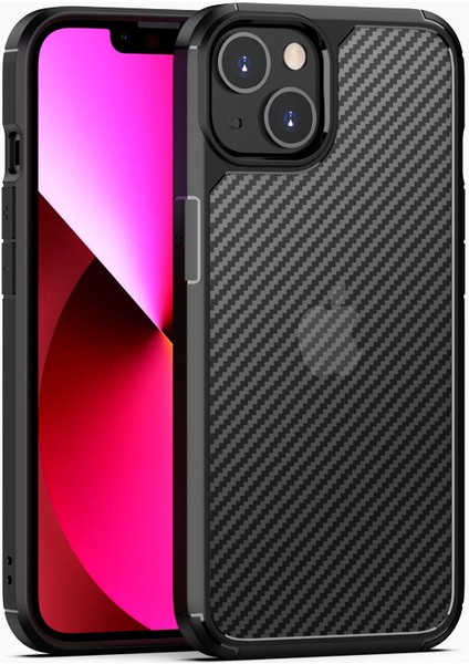 Apple Iphone 13 Mini Kılıf Renkli Kenarlı Transparan Karbon Inoks Kapak