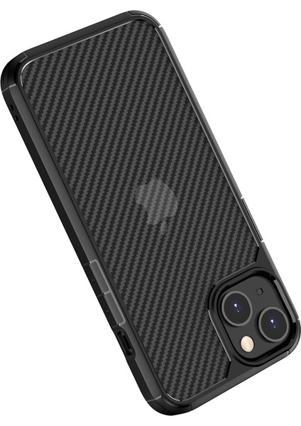 Apple Iphone 13 Pro Max Kılıf Renkli Kenarlı Transparan Karbon Inoks Kapak