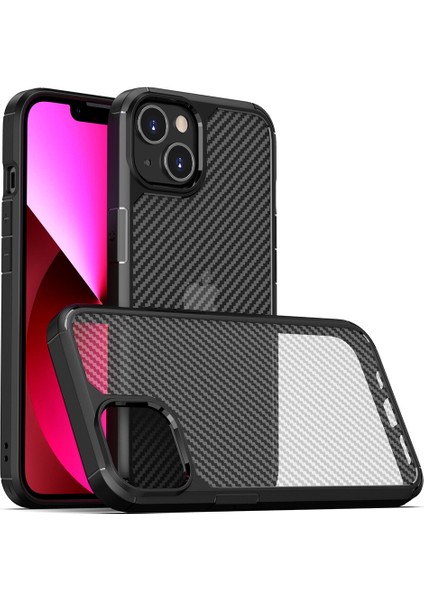 Apple Iphone 13 Pro Max Kılıf Renkli Kenarlı Transparan Karbon Inoks Kapak