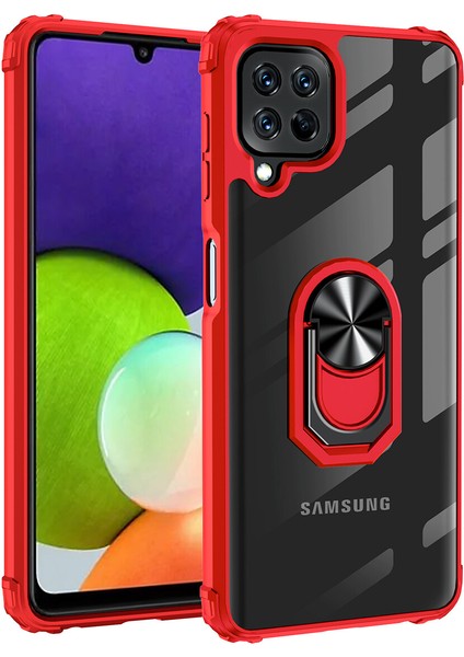 Samsung Galaxy A22 4g Kılıf Silikon Kenarlı Yüzüklü Manyetik Mola Kapak