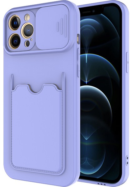 Apple Iphone 12 Pro Max Kılıf Kartlıklı Kamera Korumalı Sürgülü Kartix Silikon