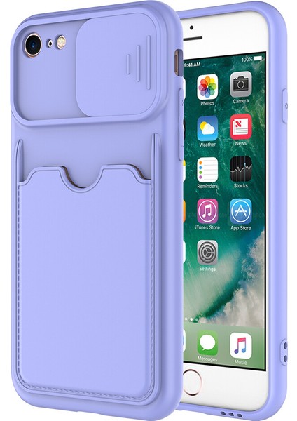 Apple Iphone 8 Kılıf Kartlıklı Kamera Korumalı Sürgülü Kartix Silikon
