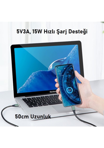 50cm USB 3.1Gen2 10G USB Type-C (Erkek) to Type-C (Erkek) Data ve Hızlı Şarj Kablosu