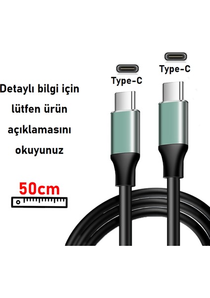 50cm USB 3.1Gen2 10G USB Type-C (Erkek) to Type-C (Erkek) Data ve Hızlı Şarj Kablosu