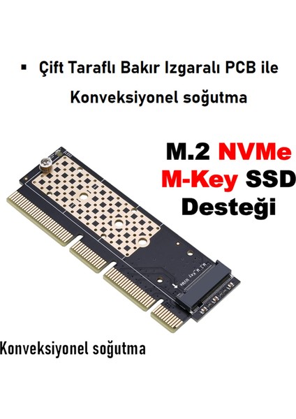 MX16-1U M.2 NVMe (M-Key) to PCIe 3.0 X4 X8 X16 Dönüştürücü Çevirici Adaptör Kart