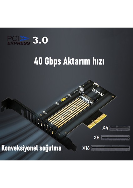 SK-5 M.2 NVMe (M-Key) to PCIe 3.0 X4 RGB Led Işıklı Çevirici Dönüştürücü Adaptör Kart