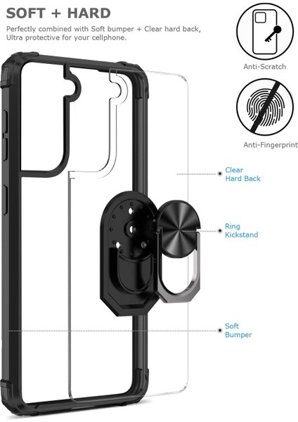 Samsung Galaxy S21 Plus Kılıf Yüzüklü Manyetik Şeffaf Mola Kapak