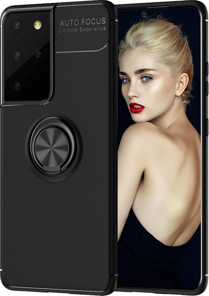 Samsung Galaxy S21 Ultra Kılıf Yüzüklü Manyetik Ravel Silikon