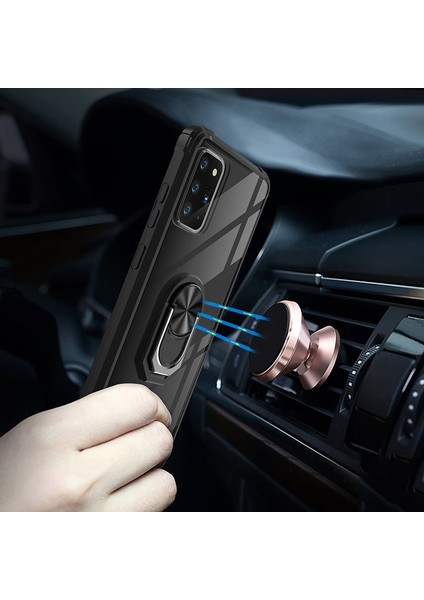 Samsung Galaxy Note 20 Kılıf Silikon Kenarlı Yüzüklü Manyetik Mola Kapak
