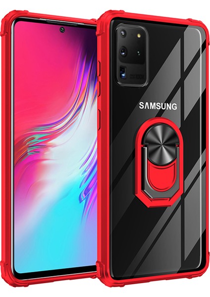 Samsung Galaxy S20 Ultra Kılıf Silikon Kenarlı Renkli Yüzüklü Mola Kapak