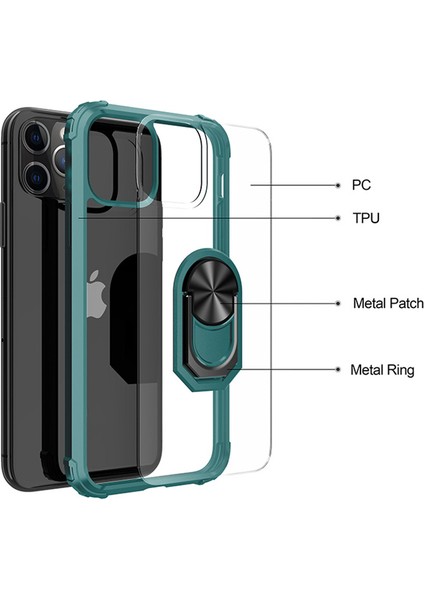 Apple Iphone 11 Pro Max Kılıf Silikon Kenarlı Renkli Yüzüklü Manyetik Mola Kapak