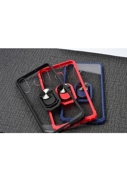 Huawei Y6S Kılıf Silikon Kenarlı Yüzüklü Manyetik Mola Kapak