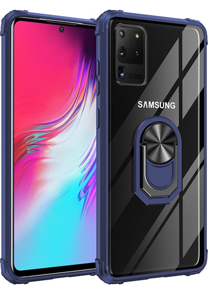 Samsung Galaxy S20 Ultra Kılıf Silikon Kenarlı Renkli Yüzüklü Mola Kapak