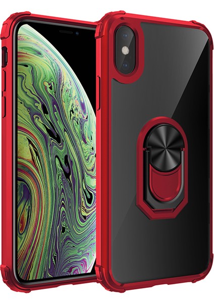 Apple Iphone X-Xs Kılıf Silikon Kenarlı Renkli Yüzüklü Manyetik Mola Kapak